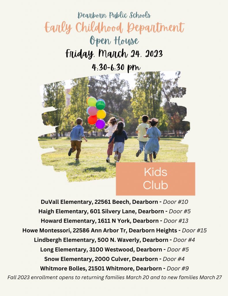 A flyer for Kids Club open houses